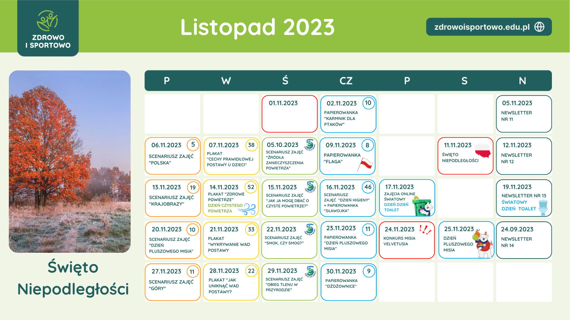 Kalendarz - listopad - Program edukacyjny Zdrowo i Sportowo