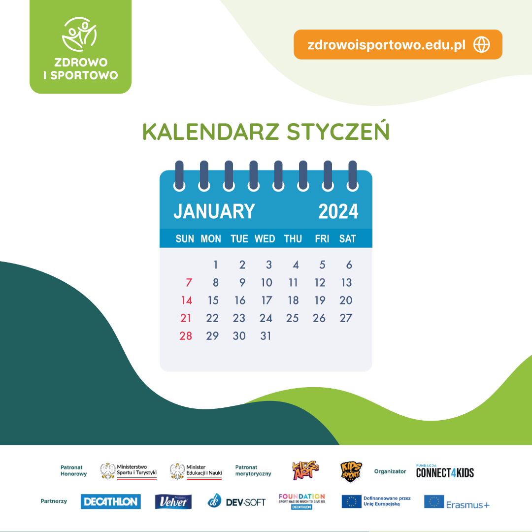 Kalendarz styczeń 2024 Program edukacyjny Zdrowo i Sportowo